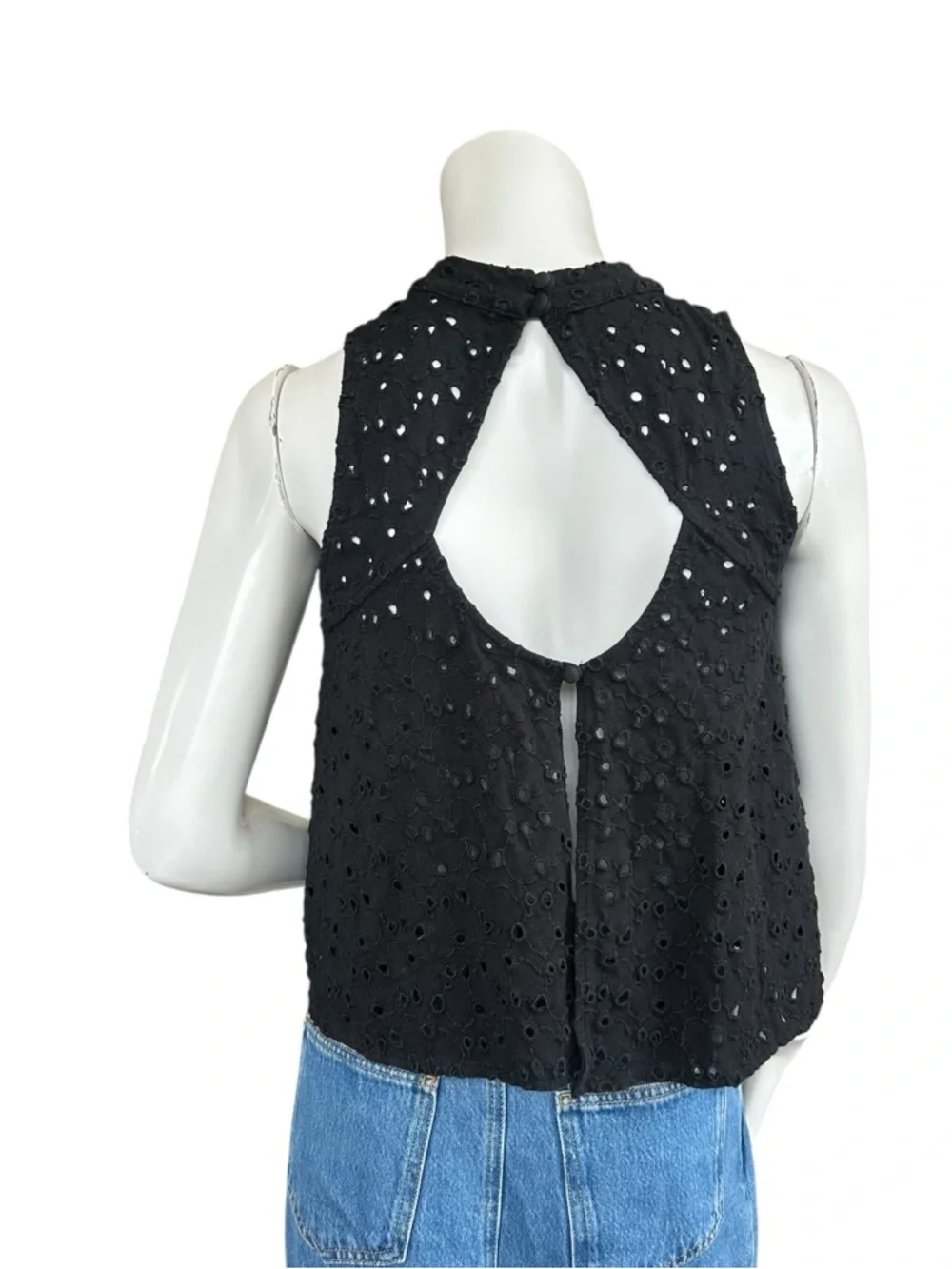 Free People Cupcake Mali Black See Through Eyelet Cropped High Neck Tank XS